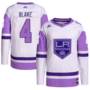 Men's Los Angeles Kings Rob Blake Adidas Authentic Hockey Fights Cancer Primegreen Jersey - White/Purple