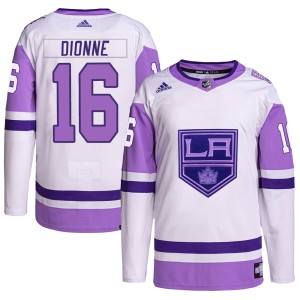 Men's Los Angeles Kings Marcel Dionne Adidas Authentic Hockey Fights Cancer Primegreen Jersey - White/Purple