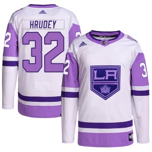 Men's Los Angeles Kings Kelly Hrudey Adidas Authentic Hockey Fights Cancer Primegreen Jersey - White/Purple