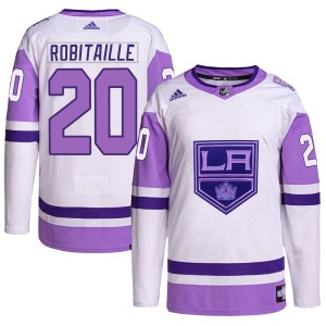 Men's Los Angeles Kings Luc Robitaille Adidas Authentic Hockey Fights Cancer Primegreen Jersey - White/Purple