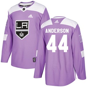 Men's Los Angeles Kings Mikey Anderson Adidas Authentic ized Fights Cancer Practice Jersey - Purple