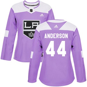 Women's Los Angeles Kings Mikey Anderson Adidas Authentic ized Fights Cancer Practice Jersey - Purple
