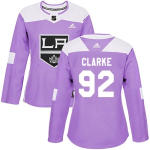 Women's Los Angeles Kings Brandt Clarke Adidas Authentic Fights Cancer Practice Jersey - Purple