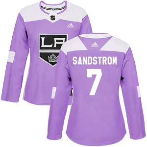 Women's Los Angeles Kings Tomas Sandstrom Adidas Authentic Fights Cancer Practice Jersey - Purple